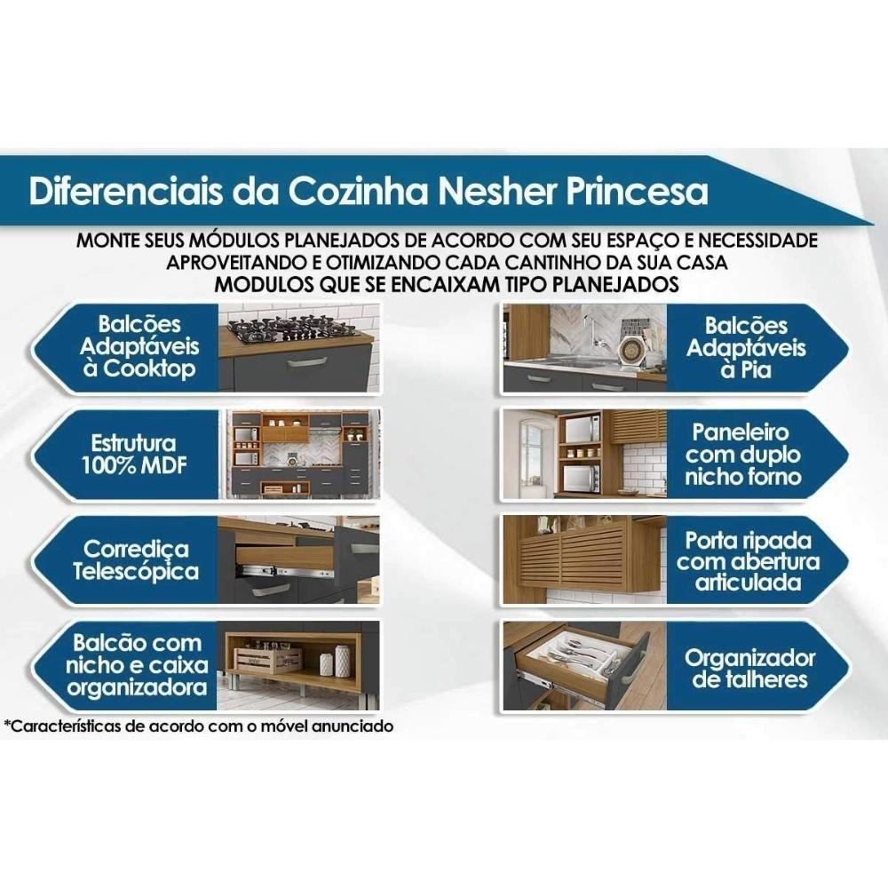 Balcão De Cozinha Modulado Princesa Com 2 Portas E 3 Gavetas 200cm Freijó Off White - 4