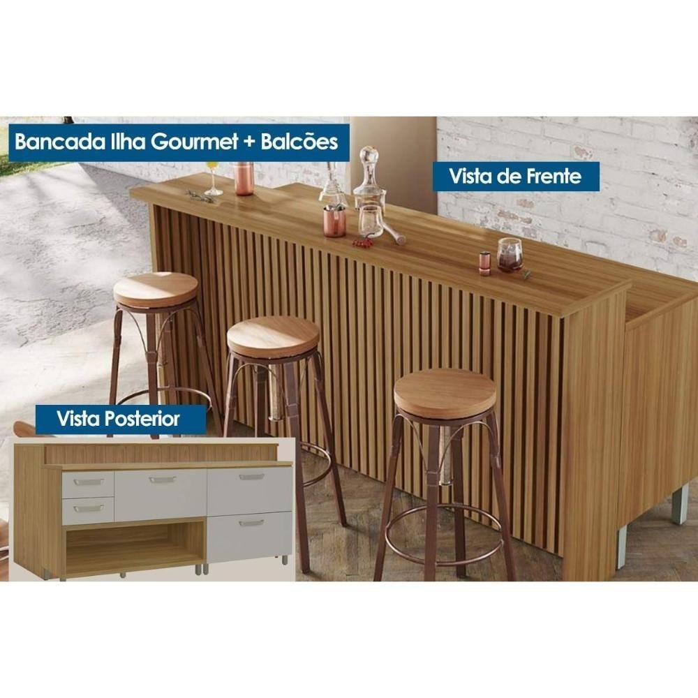 Balcão De Cozinha Modulado Princesa Com 2 Portas E 3 Gavetas 200cm Freijó Off White - 9