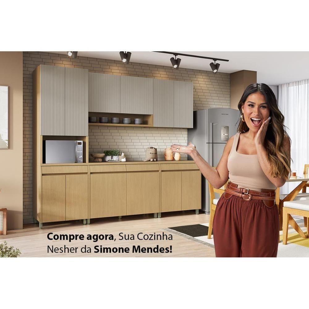 Kit De Cozinha Completa 5 Peças Simone Mendes 5 Peças (2aéreos+2balcões+1paneleiro) C5p114 Carvalho-cinza - Nesher - 5