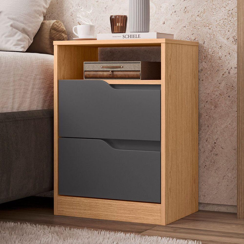 Kit 2 Mesas de Cabeceira 2 Gavetas Sara Flex Freijó Titanium - 6