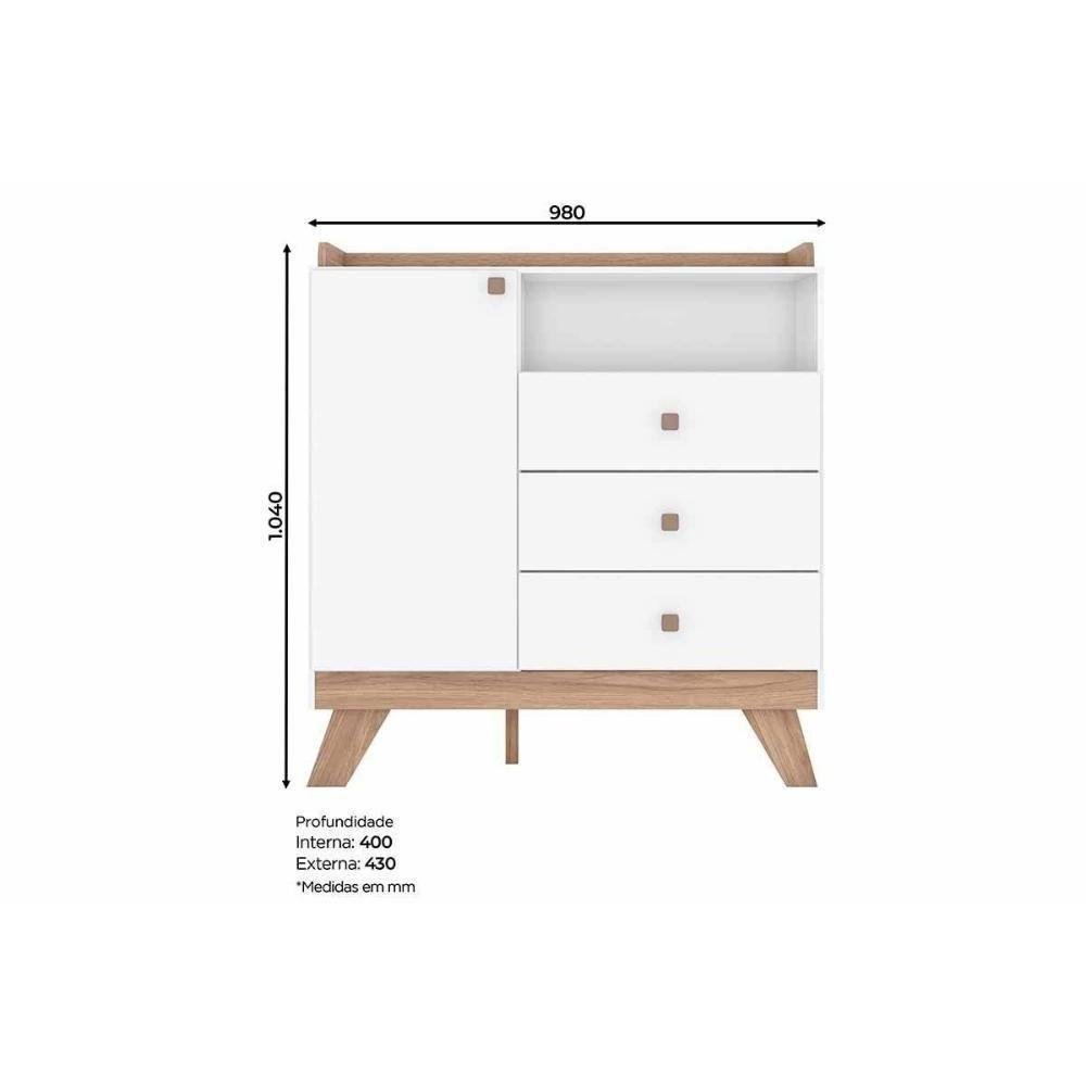 Quarto De Bebê Completo Confete 2 Peças (1 Cômoda + 1 Berço) Qi65 Branco-jequitiba - Henn - 4