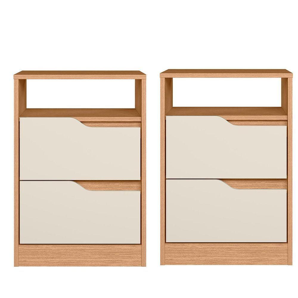 Kit 2 Mesas de Cabeceira 2 Gavetas Sara Flex Freijo Off White - 1