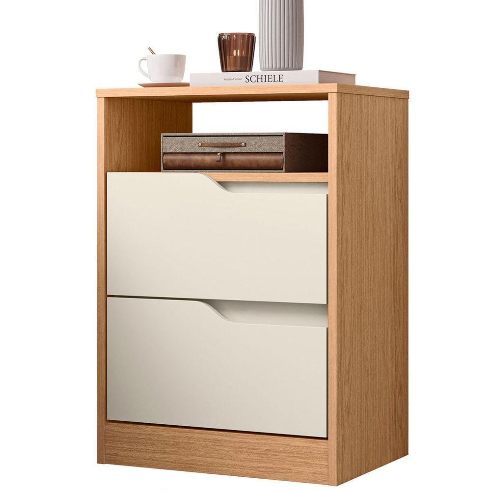 Kit 2 Mesas de Cabeceira 2 Gavetas Sara Flex Freijo Off White - 6