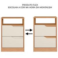 Kit 2 Mesas de Cabeceira 2 Gavetas Sara Flex Freijo Off White