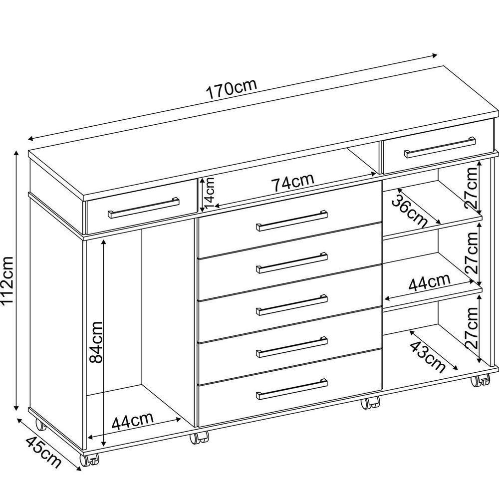 Cômoda Sapateira 2 Portas 7 Gavetas Com Rodízios River Café Touch - 3
