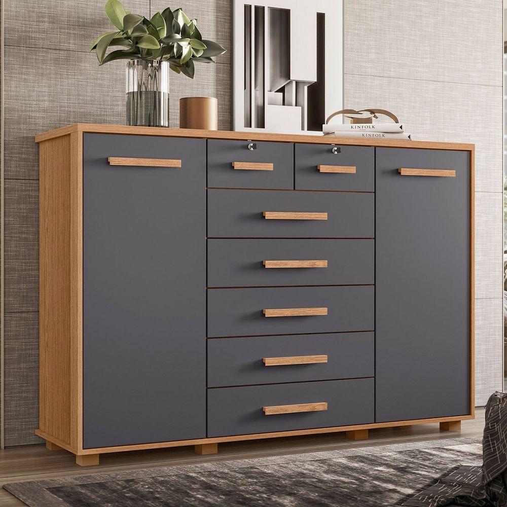 Cômoda Sapateira Grande 7 Gavetas 2 Portas Mdp Mdf Santana Freijó Titanium - 6