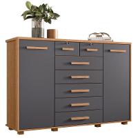 Cômoda Sapateira Grande 7 Gavetas 2 Portas Mdp Mdf Santana Freijó Titanium - 5