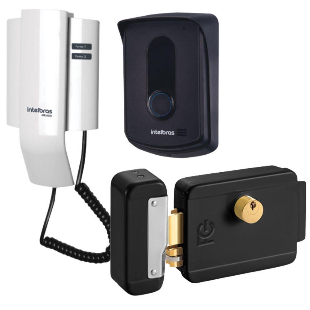 Kit 1 Porteiro Interfone IPR8010 + 1 Fechadura Preta Reversível FCFEC01N IPR 8010 - 1