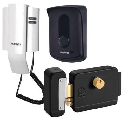 Kit 1 Porteiro Interfone IPR8010 + 1 Fechadura Preta Reversível FCFEC01N IPR 8010