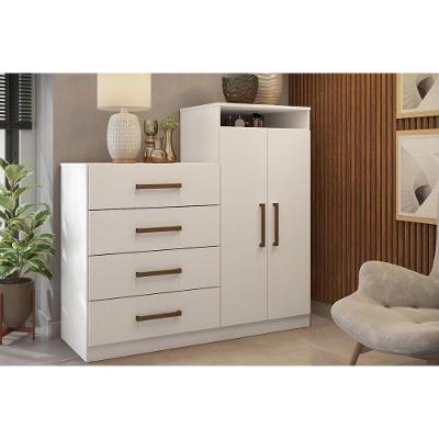 Cômoda Áurea Solteiro 4 Gavetas em MDF com Puxador Plástico Branco Clássico