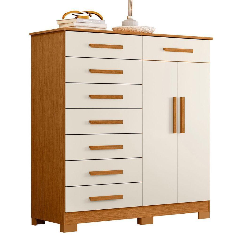 Cômoda Sapateira Alta Julieta 8 Gavetas 2 Portas Cinamomo Off White - 2
