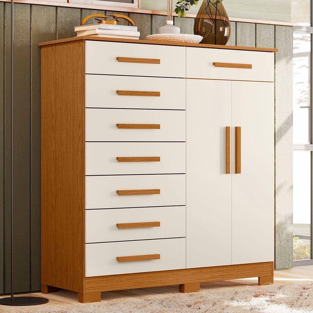 Cômoda Sapateira Alta Julieta 8 Gavetas 2 Portas Cinamomo Off White - 3