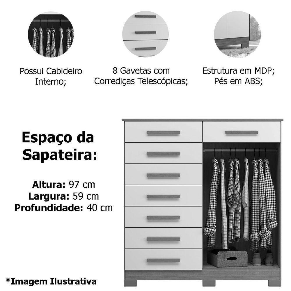 Cômoda Sapateira Alta Julieta 8 Gavetas 2 Portas Cinamomo Off White - 6