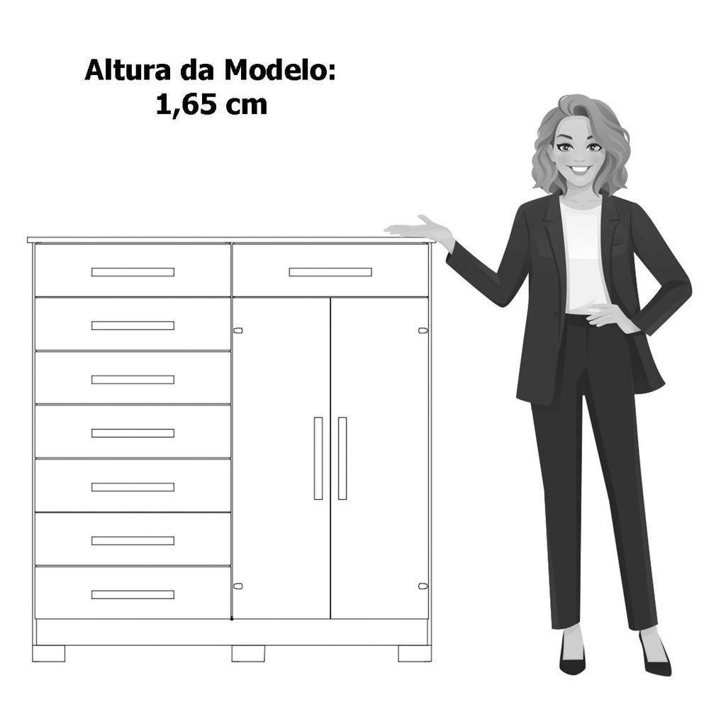 Cômoda Sapateira Alta Julieta 8 Gavetas 2 Portas Cinamomo Off White - 7