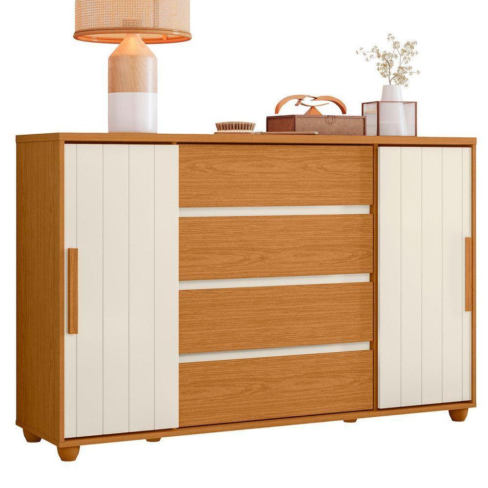 Cômoda Sapateira Grande 4 Gavetas 2 Portas Flex Evidência Cinamomo Off White - 1