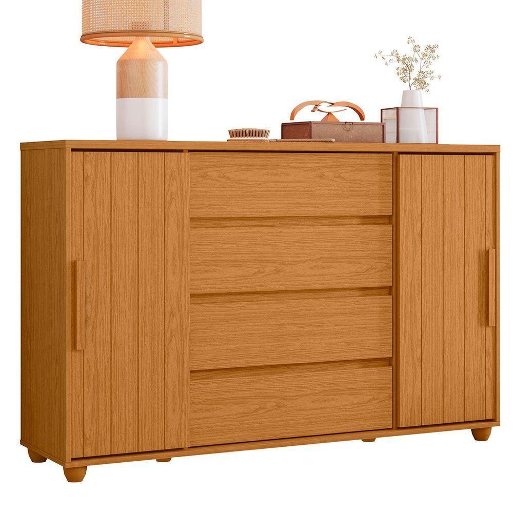 Cômoda Sapateira Grande 4 Gavetas 2 Portas Flex Evidência Cinamomo Off White - 3