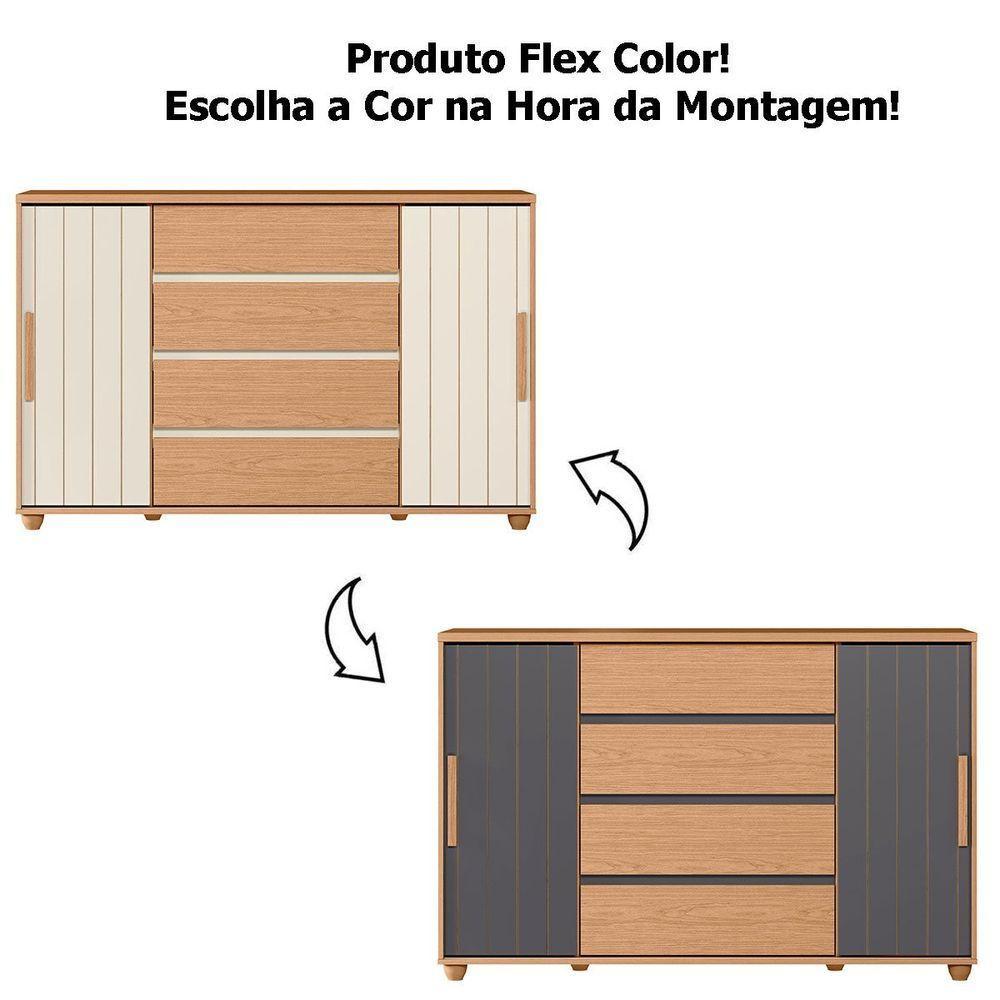 Cômoda Sapateira Grande 4 Gavetas 2 Portas Flex Evidência Freijó Off White Titanium - 2