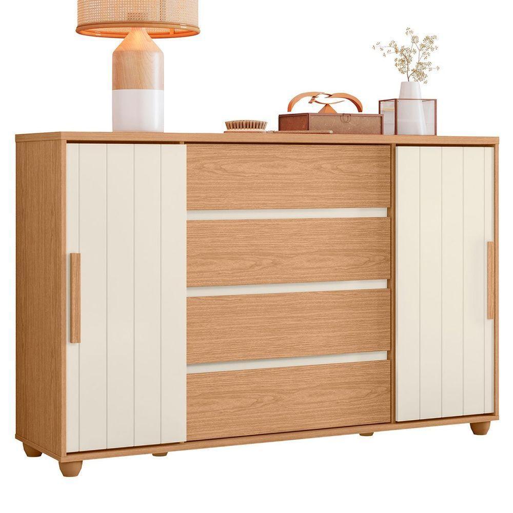 Cômoda Sapateira Grande 4 Gavetas 2 Portas Flex Evidência Freijó Off White Titanium - 3