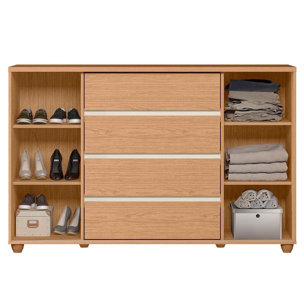 Cômoda Sapateira Grande 4 Gavetas 2 Portas Flex Evidência Freijó Off White Titanium - 5