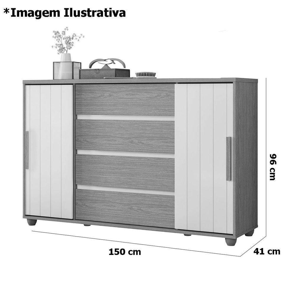 Cômoda Sapateira Grande 4 Gavetas 2 Portas Flex Evidência Freijó Off White Titanium - 6