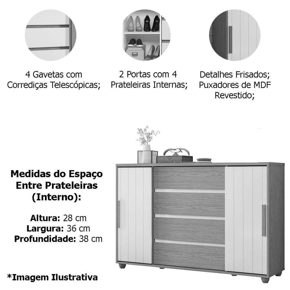 Cômoda Sapateira Grande 4 Gavetas 2 Portas Flex Evidência Freijó Off White Titanium - 7