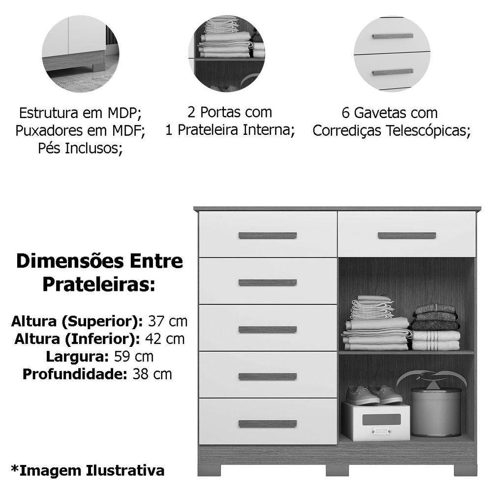Cômoda Sapateira Mandarim 6 Gavetas 2 Portas Mdp Cinamomo Off White - 3