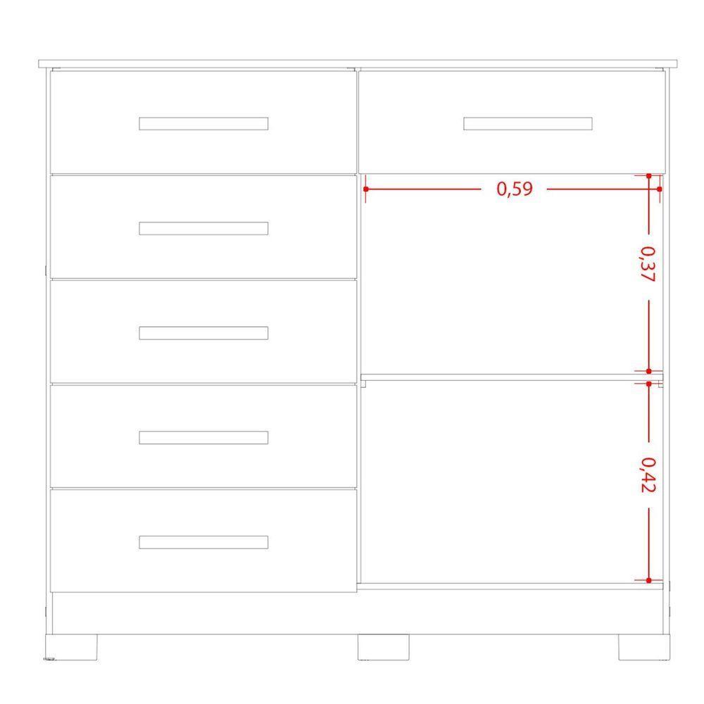Cômoda Sapateira Mandarim 6 Gavetas 2 Portas Mdp Cinamomo Off White - 4