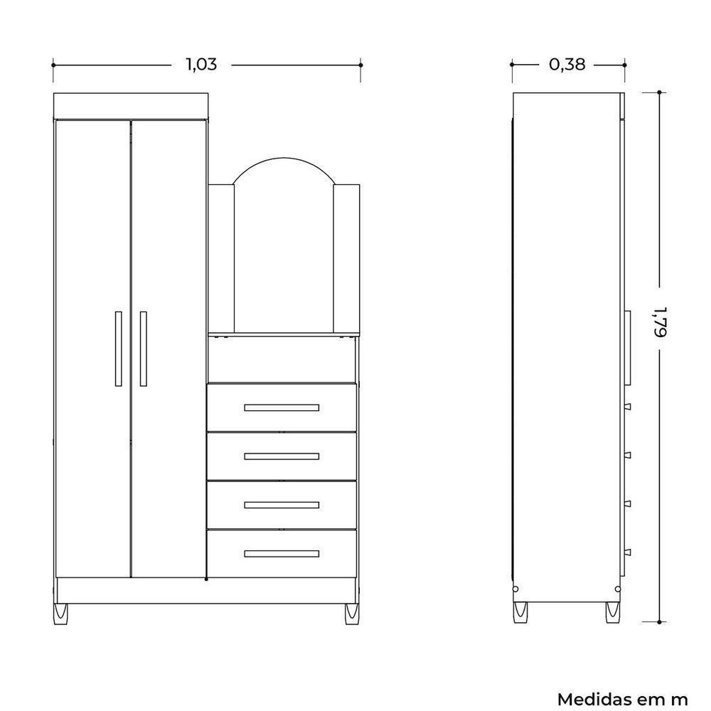 Guarda-roupa Solteiro Com Cômoda Capri 2 Portas Branco - 4