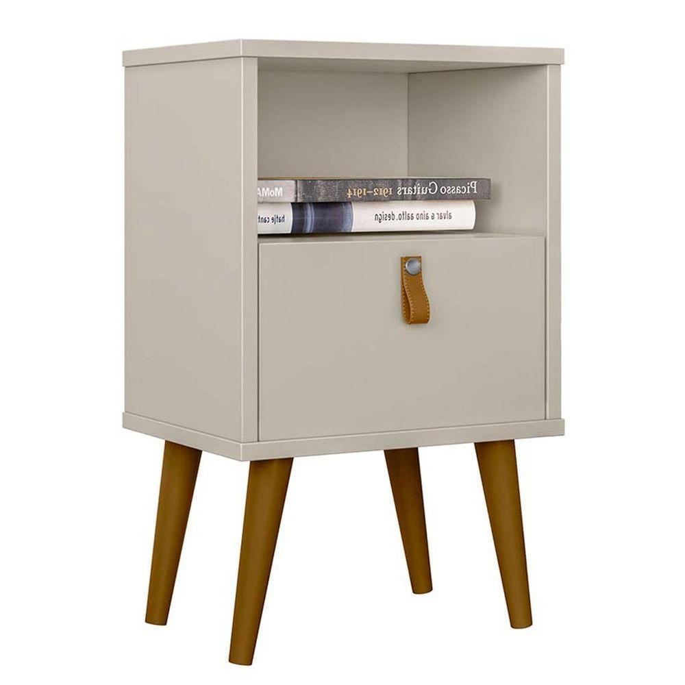 Mesa de Cabeceira Com Pés Palito Bob 1 Gaveta e Nicho Off White - 1