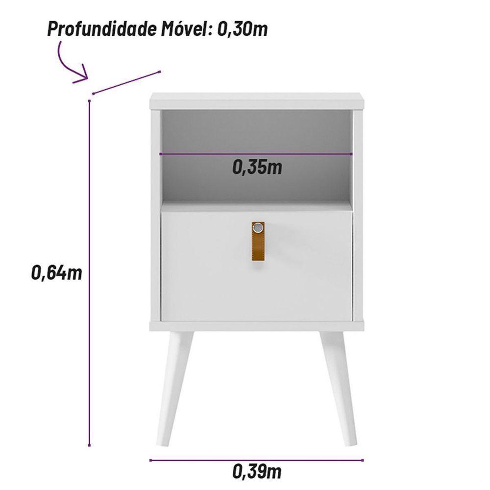 Mesa de Cabeceira Com Pés Palito Bob 1 Gaveta e Nicho Off White - 2