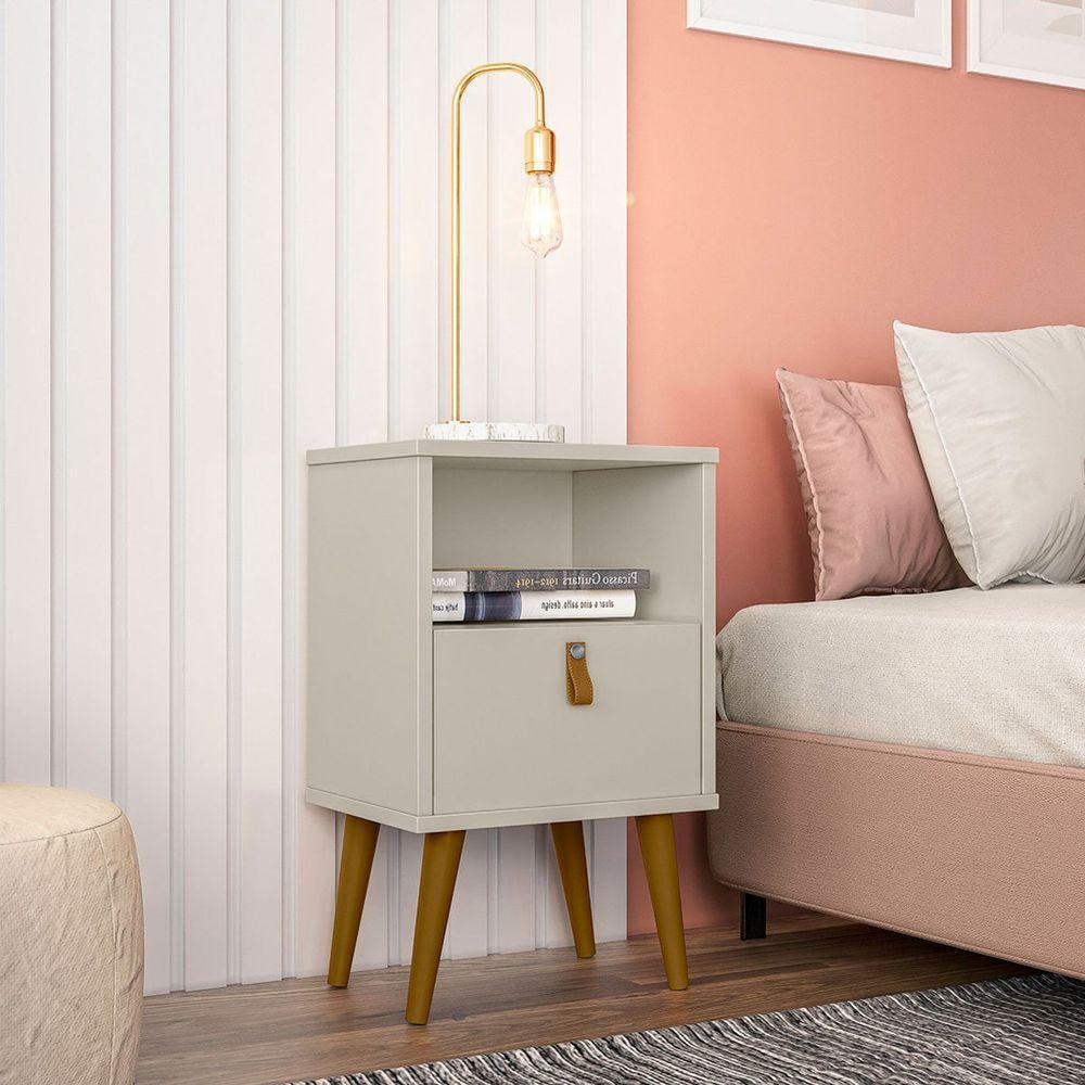 Mesa de Cabeceira Com Pés Palito Bob 1 Gaveta e Nicho Off White - 3