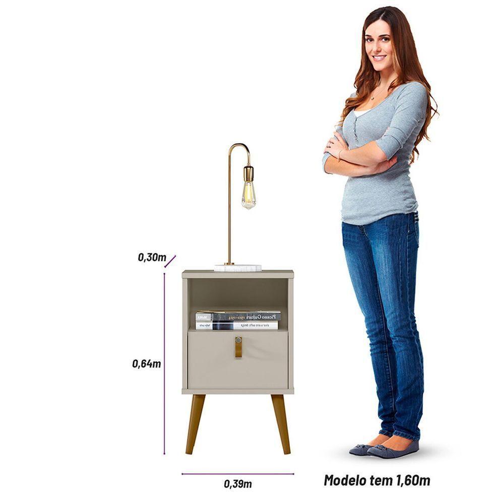 Mesa de Cabeceira Com Pés Palito Bob 1 Gaveta e Nicho Off White - 5