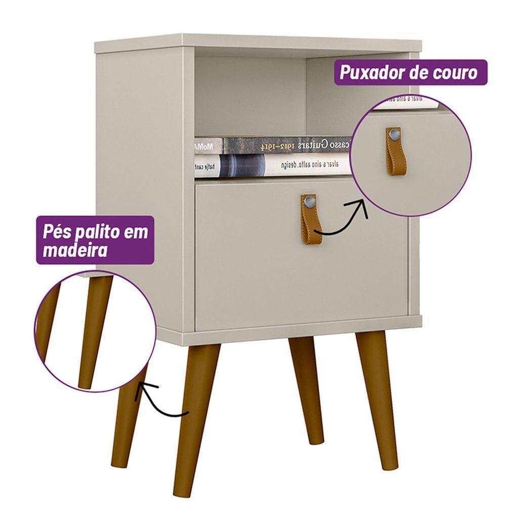 Mesa de Cabeceira Com Pés Palito Bob 1 Gaveta e Nicho Off White - 6