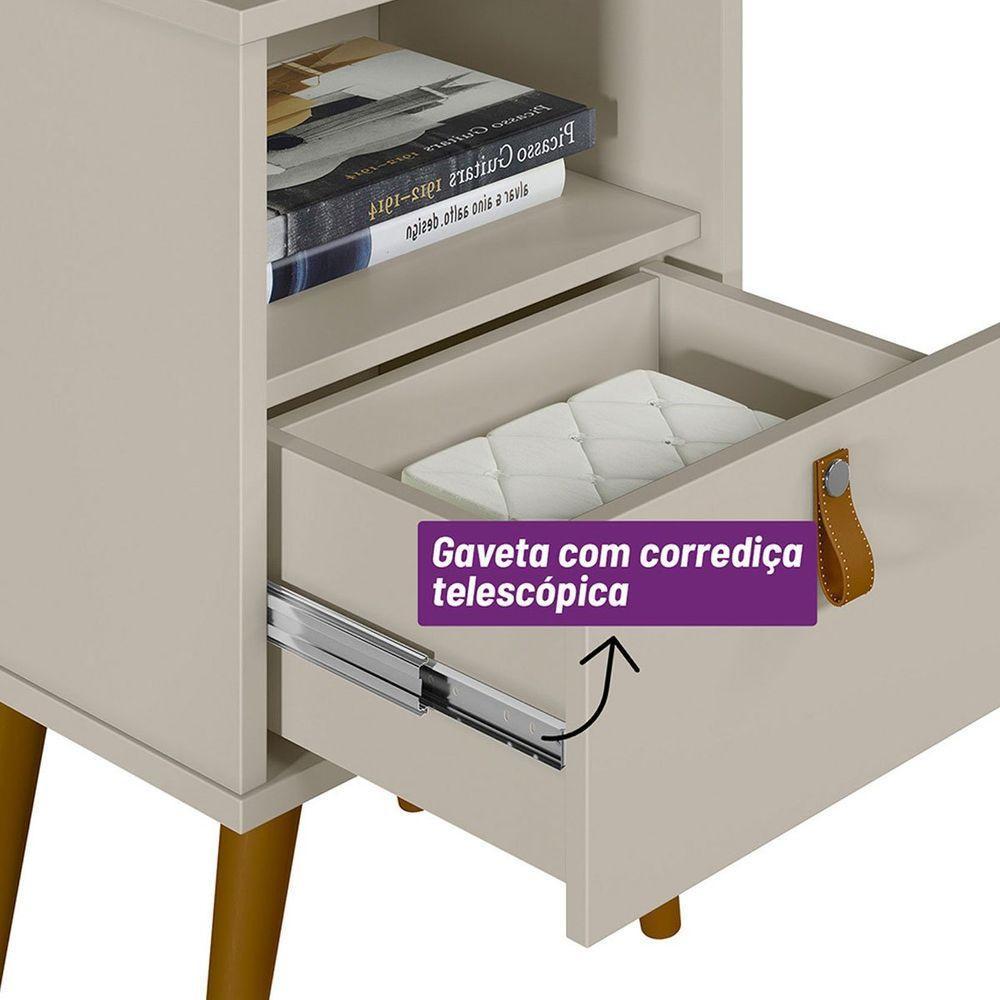 Mesa de Cabeceira Com Pés Palito Bob 1 Gaveta e Nicho Off White - 8