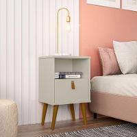 Mesa de Cabeceira Com Pés Palito Bob 1 Gaveta e Nicho Off White - 3