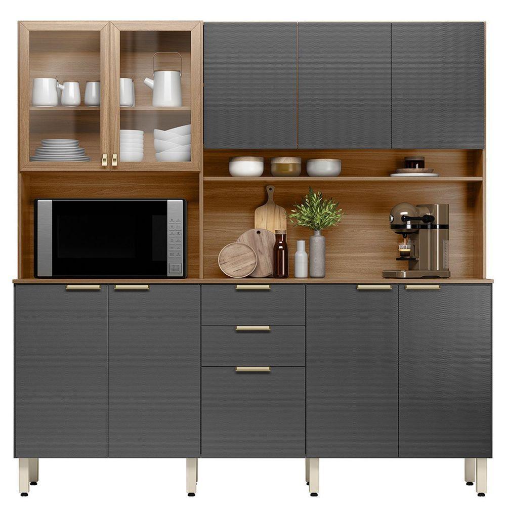Kit Cozinha Compacta 10 Portas 2 Gavetas Ruby Amêndola Grafito - 1