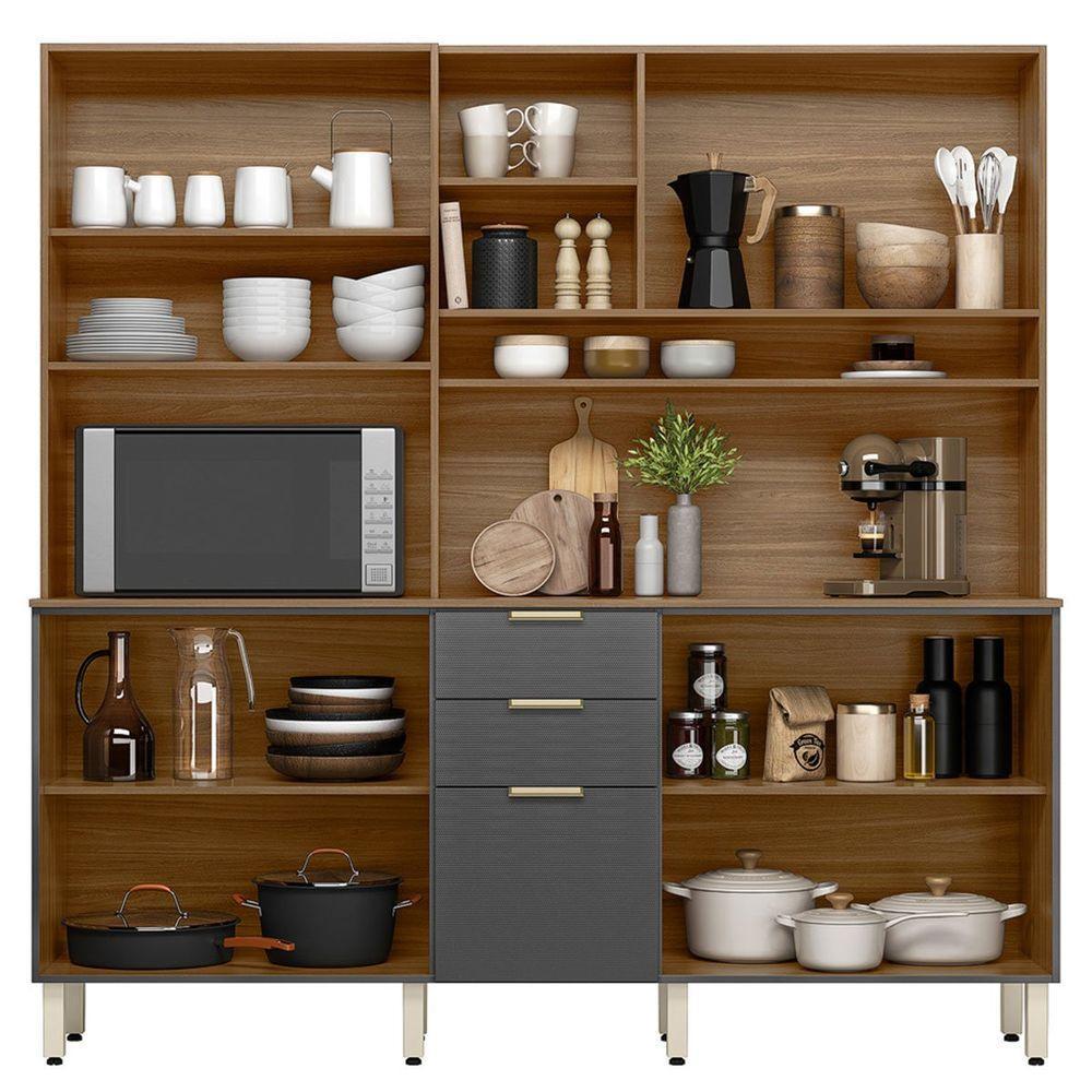 Kit Cozinha Compacta 10 Portas 2 Gavetas Ruby Amêndola Grafito - 2