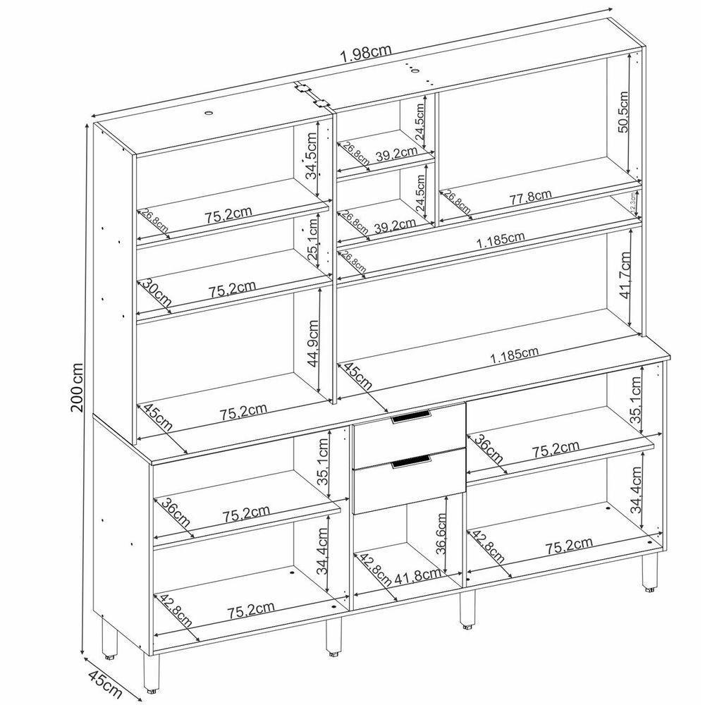 Kit Cozinha Compacta 10 Portas 2 Gavetas Ruby Amêndola Grafito - 3