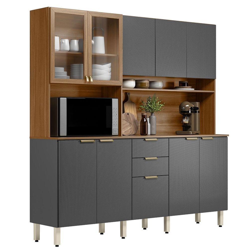 Kit Cozinha Compacta 10 Portas 2 Gavetas Ruby Amêndola Grafito - 4