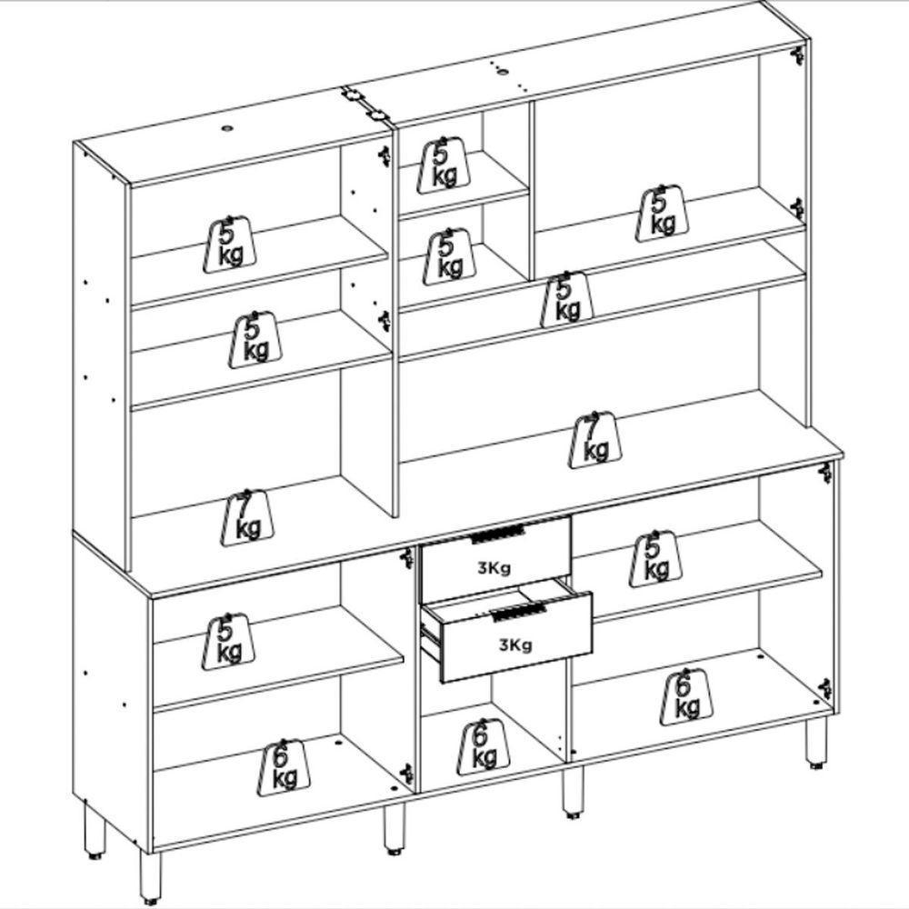 Kit Cozinha Compacta 10 Portas 2 Gavetas Ruby Amêndola Grafito - 10