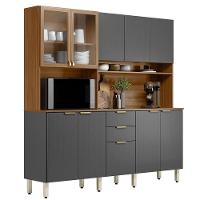 Kit Cozinha Compacta 10 Portas 2 Gavetas Ruby Amêndola Grafito
