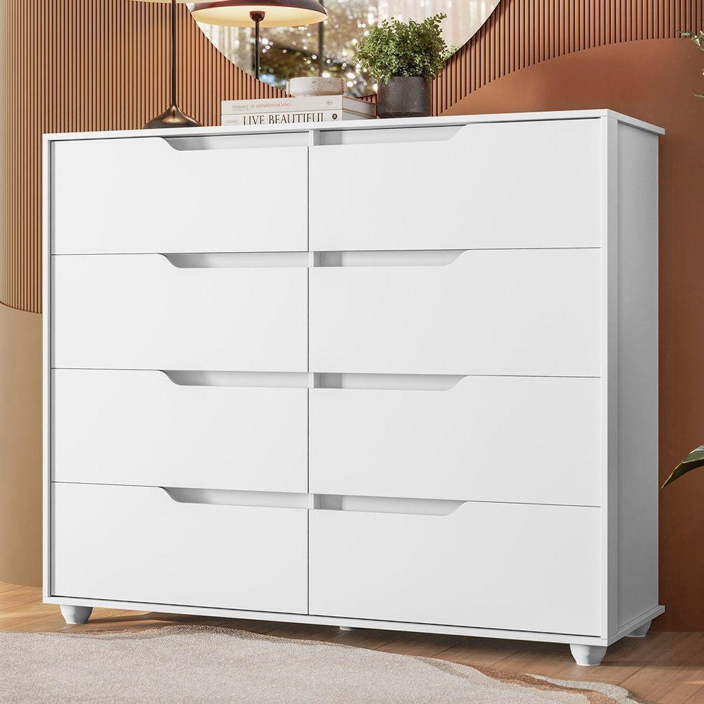 Cômoda Grande 8 Gavetas Doble Flex Branco Freijó - 8