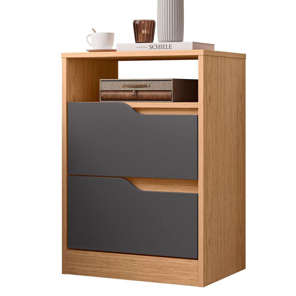 Mesa de Cabeceira 2 Gavetas Sara Flex Freijó Titanium - 1