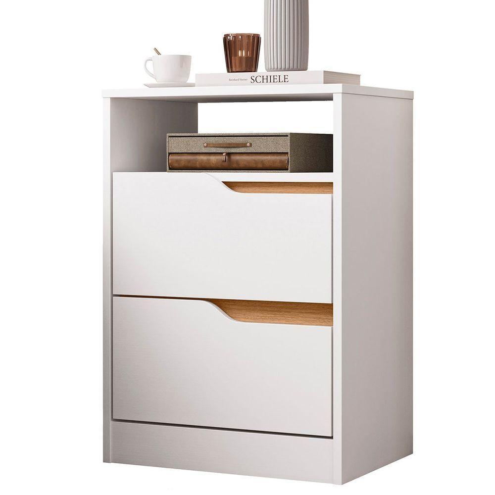 Mesa de Cabeceira 2 Gavetas Sara Flex Branco Freijó - 1