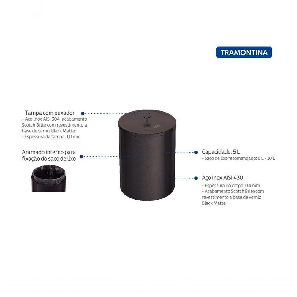 Lixeira Tramontina 5l Black Matte 94540084 - 2