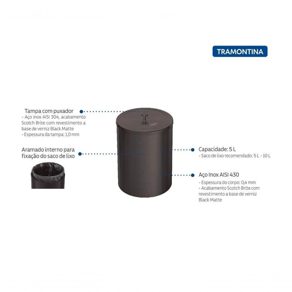 Lixeira Tramontina 5l Black Matte 94540084 - 5
