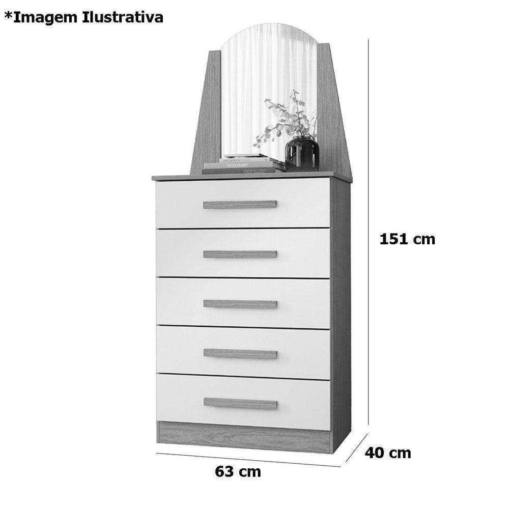 Cômoda 5 Gavetas Com Espelho Mdp Valentina Cinamomo Off White - 2