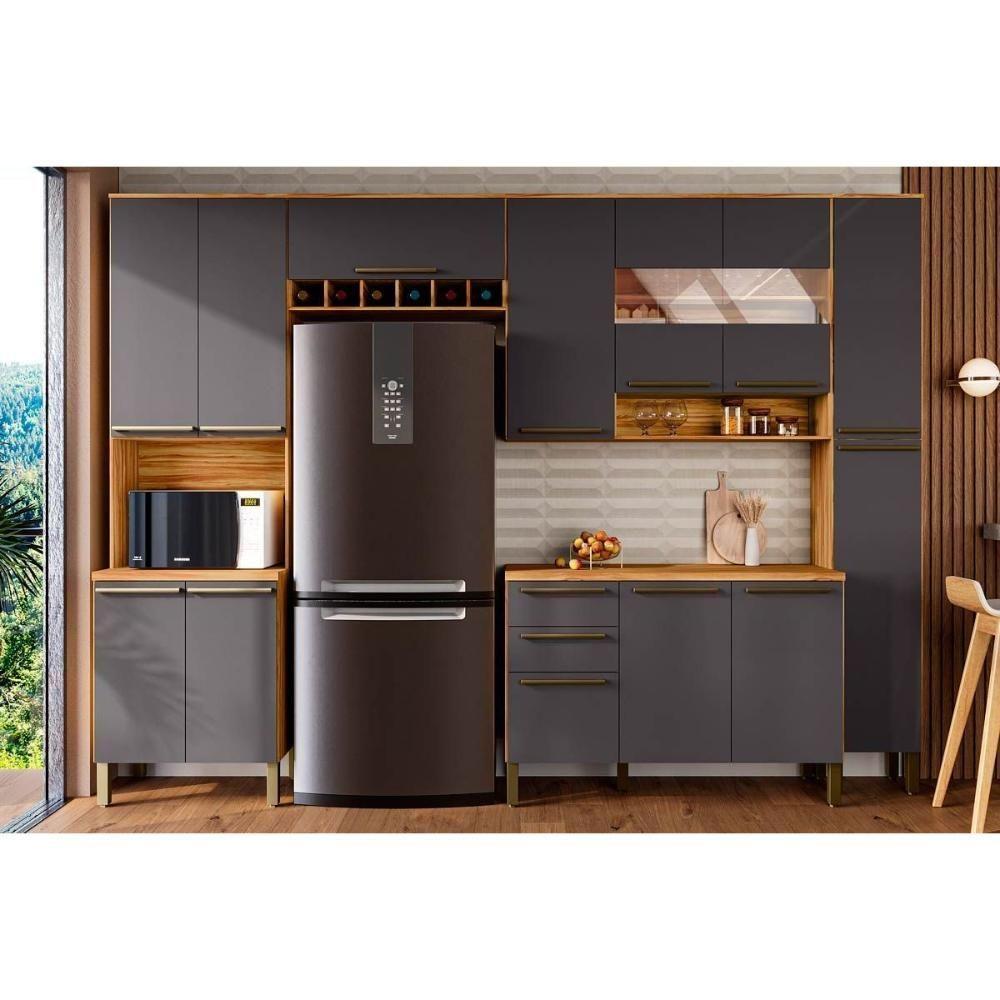 Cozinha Modulada Completa Nápoli Prime 5 Peças 2 Aéreos + 1 Balcão + 1 Paneleiro + 1 Torre Quente C5p97 Amendoa Grafite Ronipa - 1