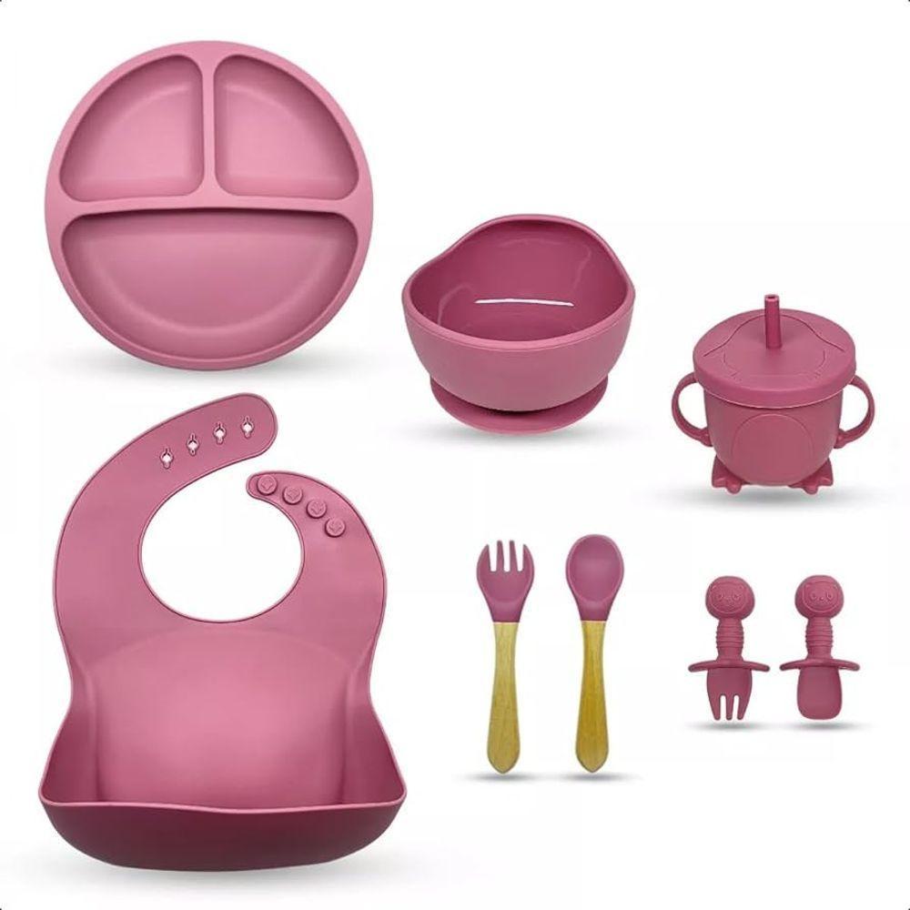 Kit Introdução Alimentar Bebe 8 Peças Silicone Iniciação Para Alimentos Rosa - 2