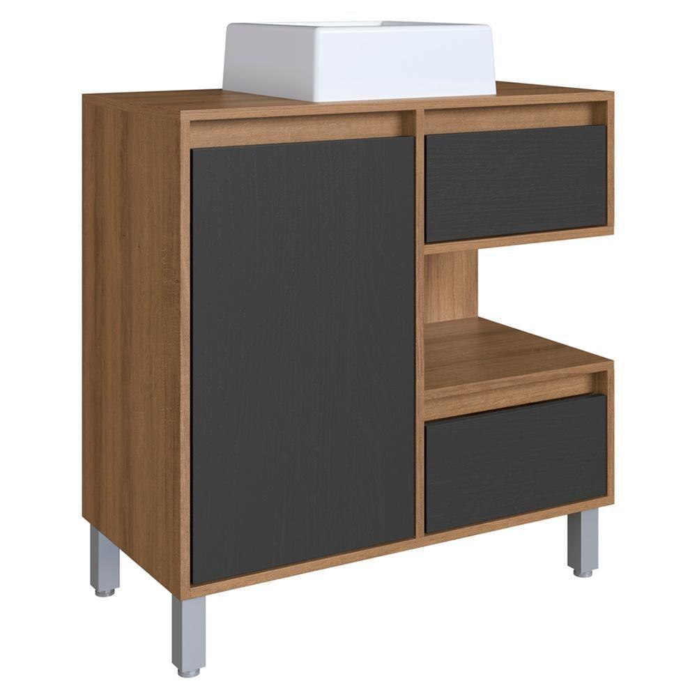 Gabinete Suspenso 80 Cm Cuba Branca Bl2001 Mell Grafite Faem Mell Grafite - 1